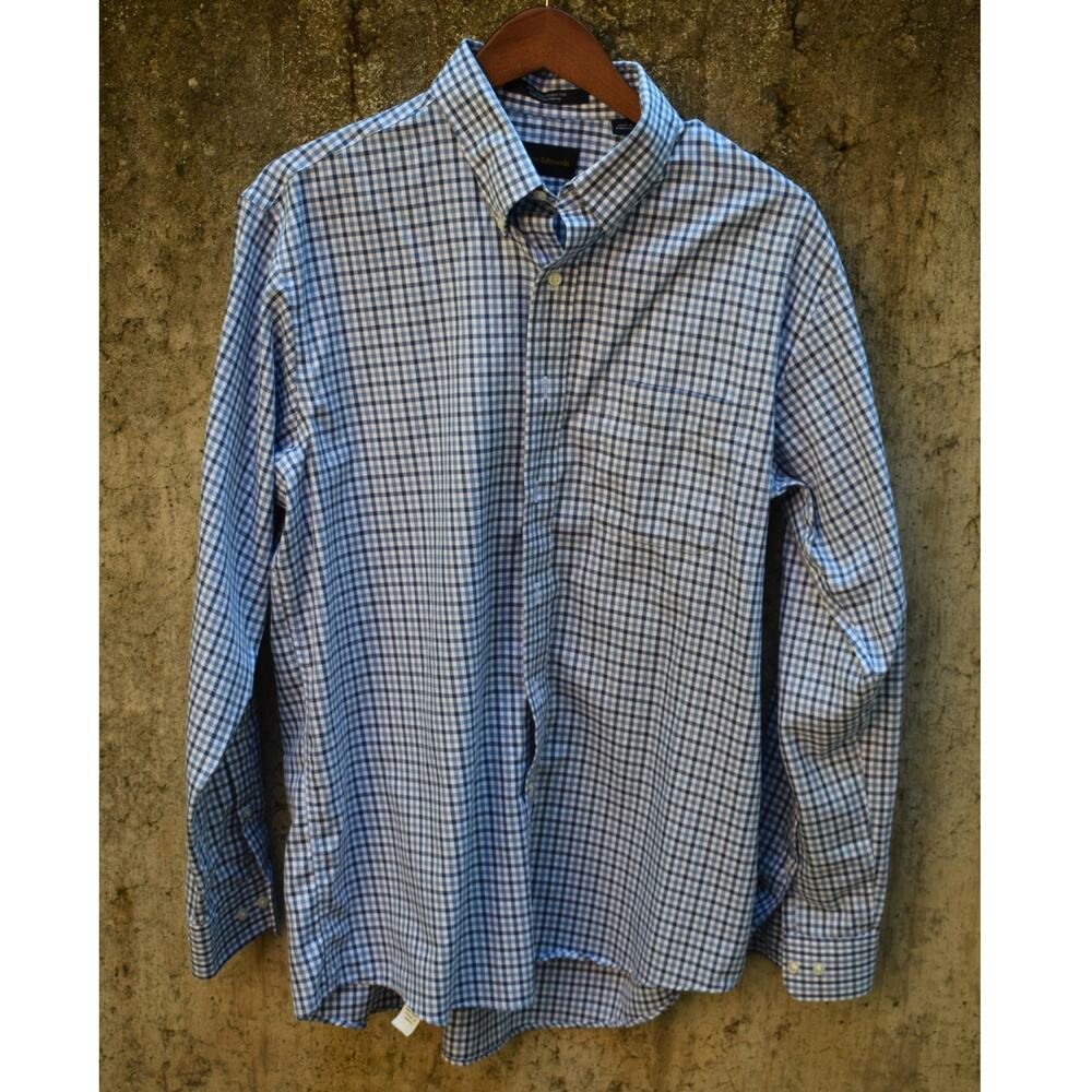 Allen Edmonds Men’s Long Sleeve Button-Down Shirt – Blue Check, Cotton, Size L